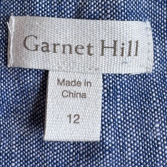 Garnet Hill Linen Shirt Dress Popover Chambray Blue Slub On-Seam Side Pockets 12 - Picture 6 of 9